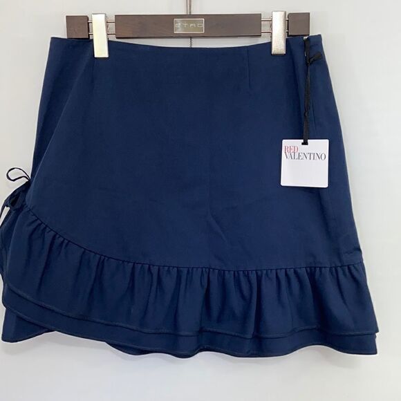 Red Valentino Skirt Midnight Blue Mini Ruffle Accent New With Tags Sz 8 - Picture 1 of 7